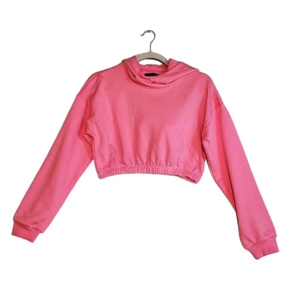 Naked Wardrobe Pink Cropped Hoodie Sweatshirt Long Sleeve Size Small Women NWOT
